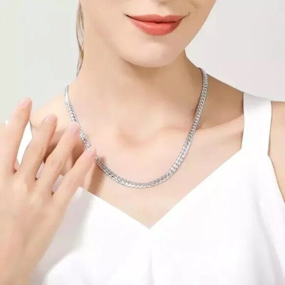 S925 Sterling Silver 45cm 5MM Full Sideways Chain Necklace - Picture 2 of 7